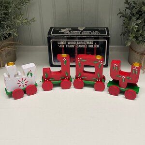 VINTAGE 1985 Price Products Wooden Christmas "Joy Train" Candle Holders